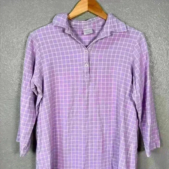 CABERNET SLEEPWEAR Purple ¾ Sleeve Long Super Cozy Flannel Nightgown Women L - Picture 2 of 10